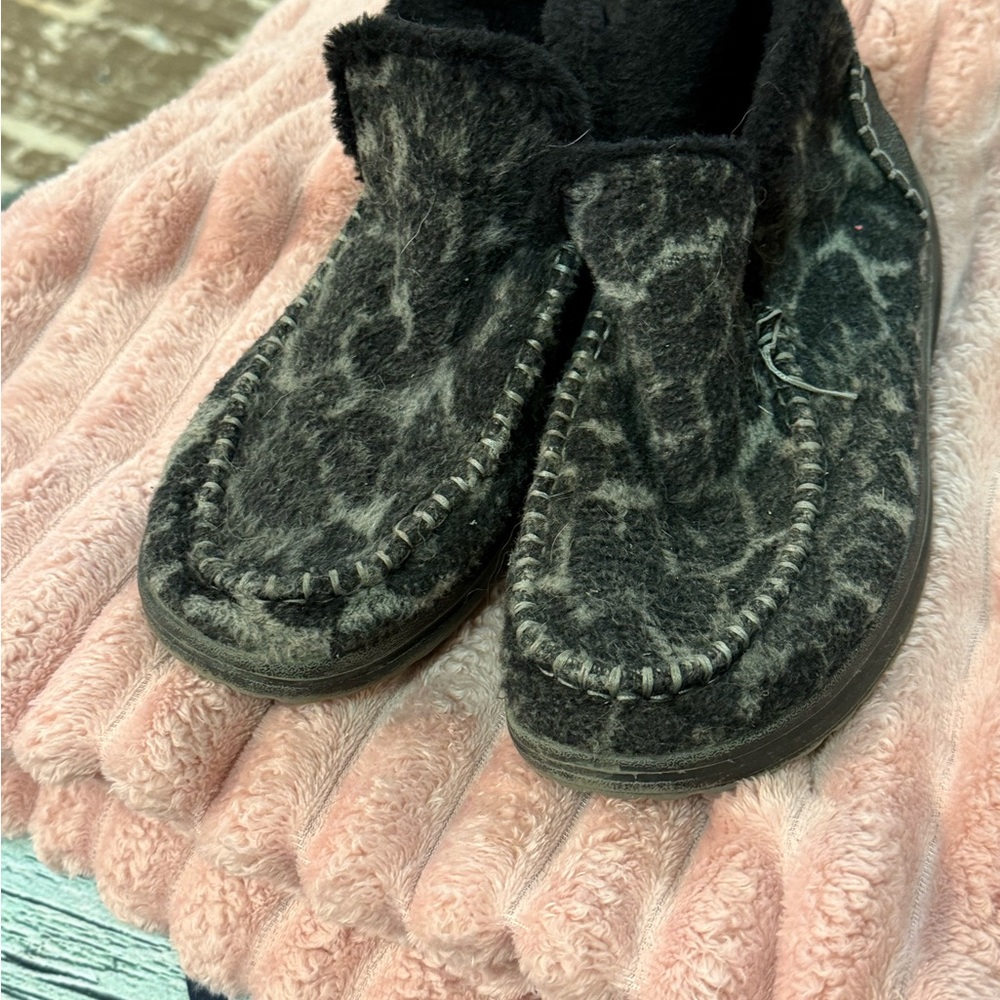 Hey Dude Black and Gray Animal Print Moccasins